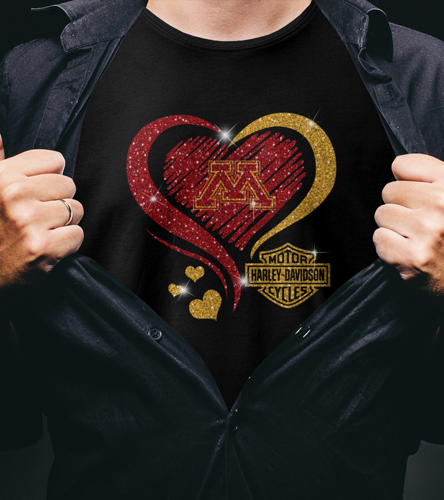 Minnesota Golden Gophers Heart Motor Harley Davidson Cycles T-Shirt