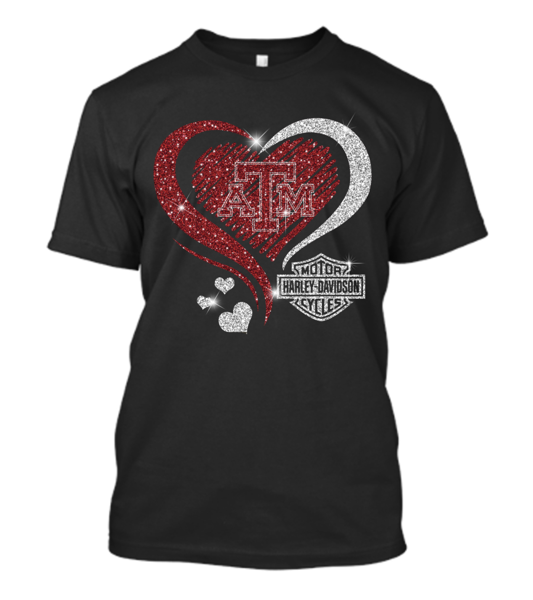 Atm Texas A&M Aggies Harley Davidson Motor Cycles Sparkling Heart T-Shirt
