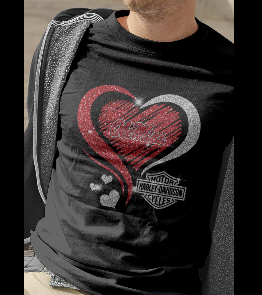 Ole Miss Rebels Heart Harley Davidson Cycles T-Shirt