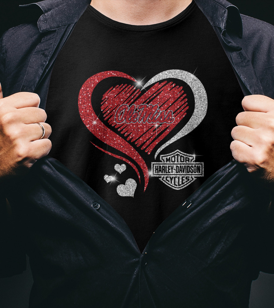 Ole Miss Rebels Heart Harley Davidson Cycles T-Shirt