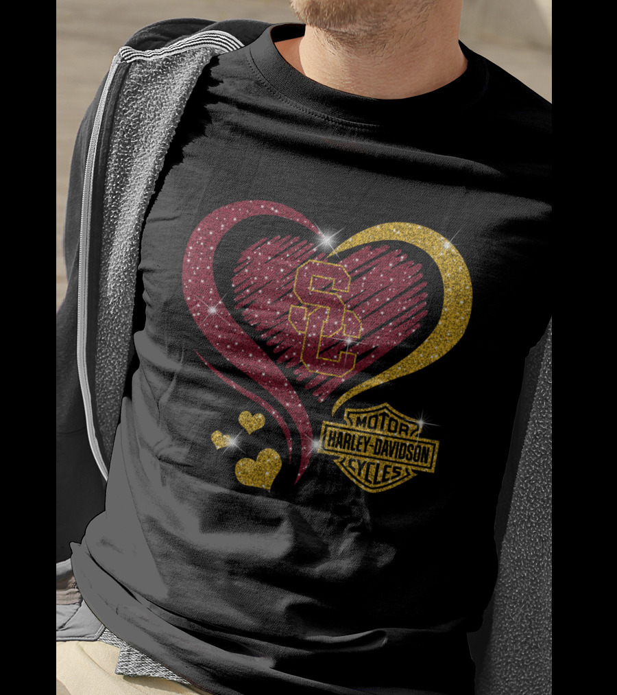 0306Hd Usc Trojans Sc Heart Harley Davidson Motor Cycles T-Shirt