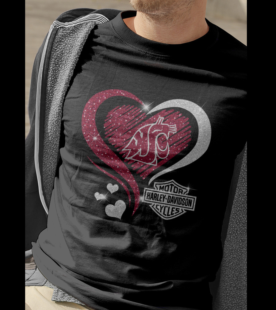 0306Hd Washington State Cougars Wsu Motor Harley Davidson Cycles Sparkling Heart Theme T-Shirt