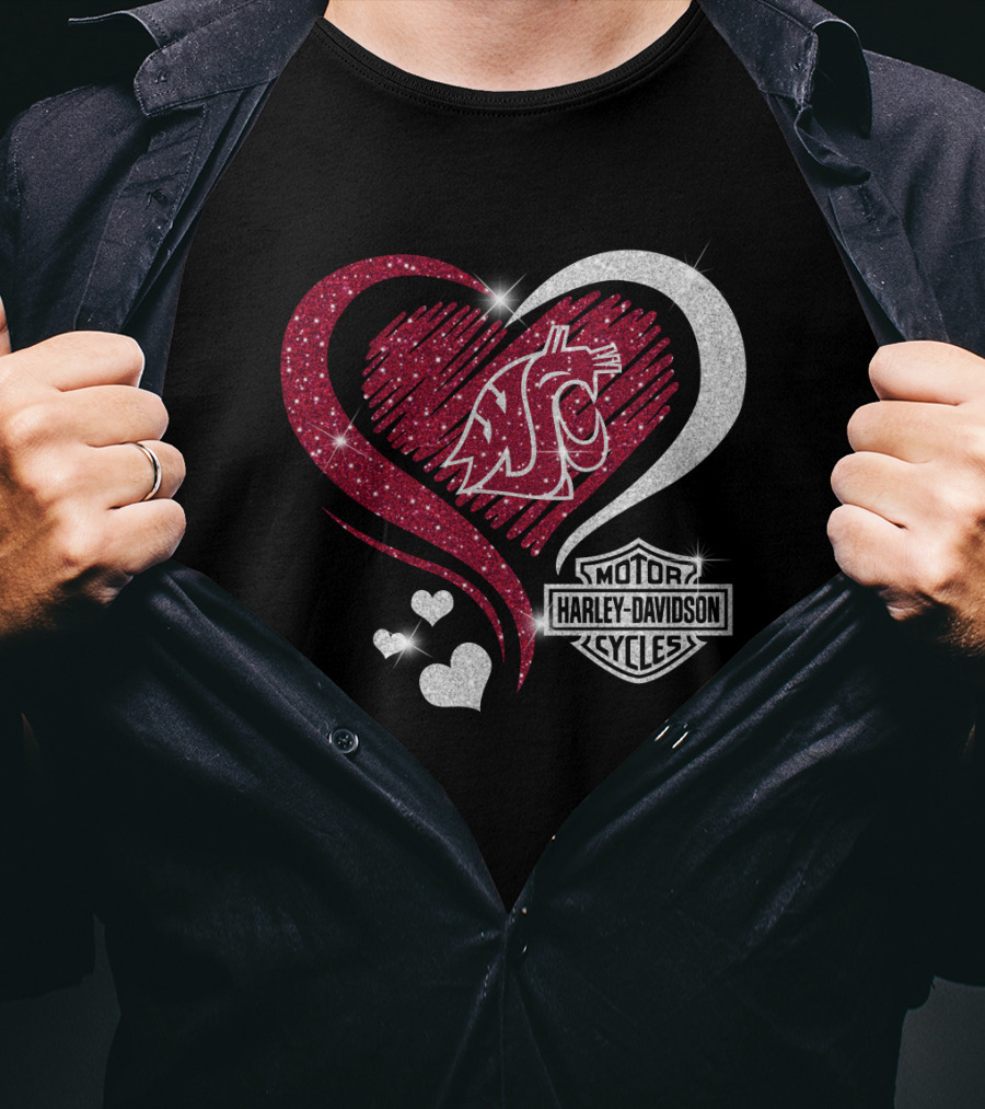 0306Hd Washington State Cougars Wsu Motor Harley Davidson Cycles Sparkling Heart Theme T-Shirt
