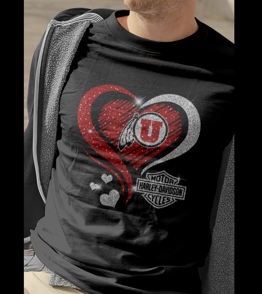 Utah Utes Harley Davidson Heart T-Shirt