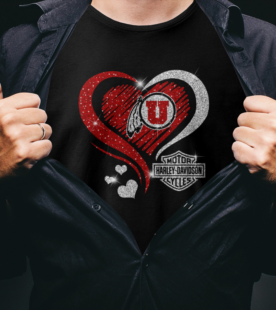 Utah Utes Harley Davidson Heart T-Shirt