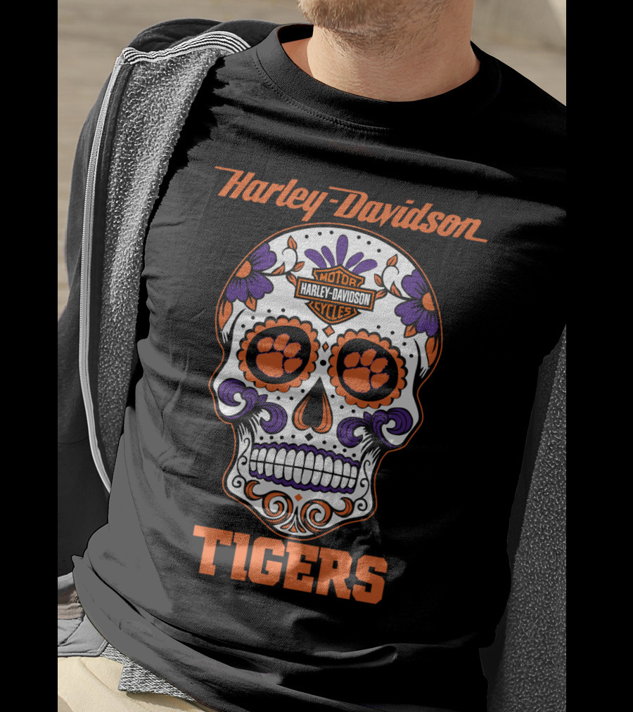 Harley Davidson Motor Cycles Clemson Tigers Skull T-Shirt