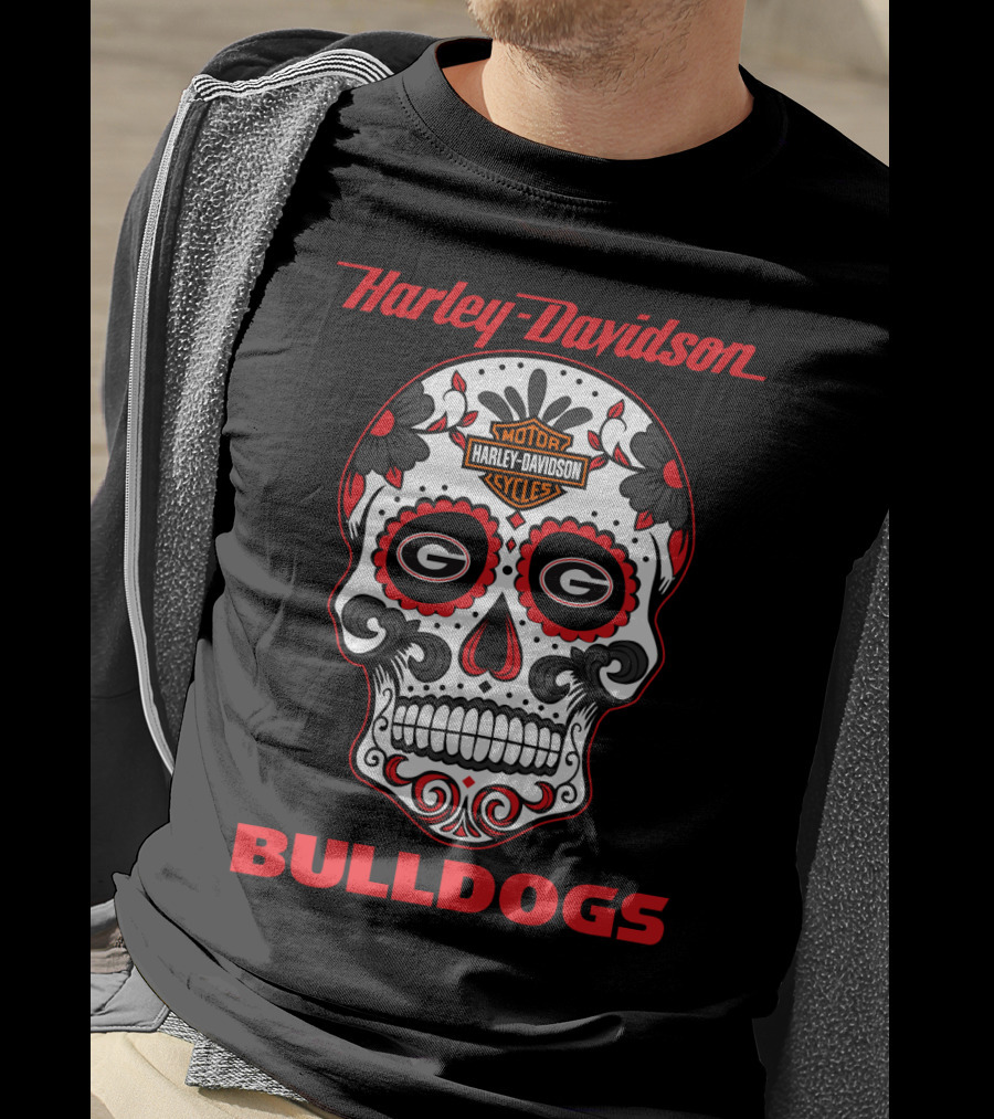 Harley Davidson Motor Cycles Georgia Bulldogs Sugar Skull T-Shirt