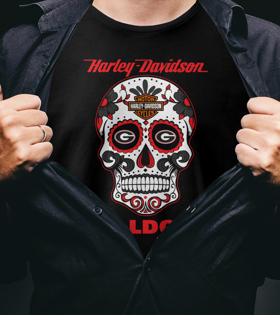 Harley Davidson Motor Cycles Georgia Bulldogs Sugar Skull T-Shirt