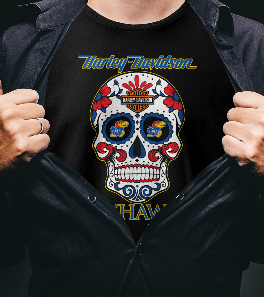 Harley Davidson Kansas Jayhawks Sugar Skull T-Shirt