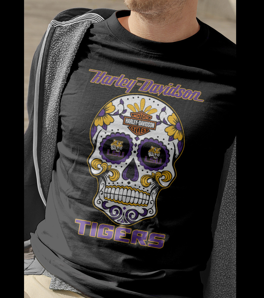 Harley Davidson Lsu Tigers Sugar Skull T-Shirt