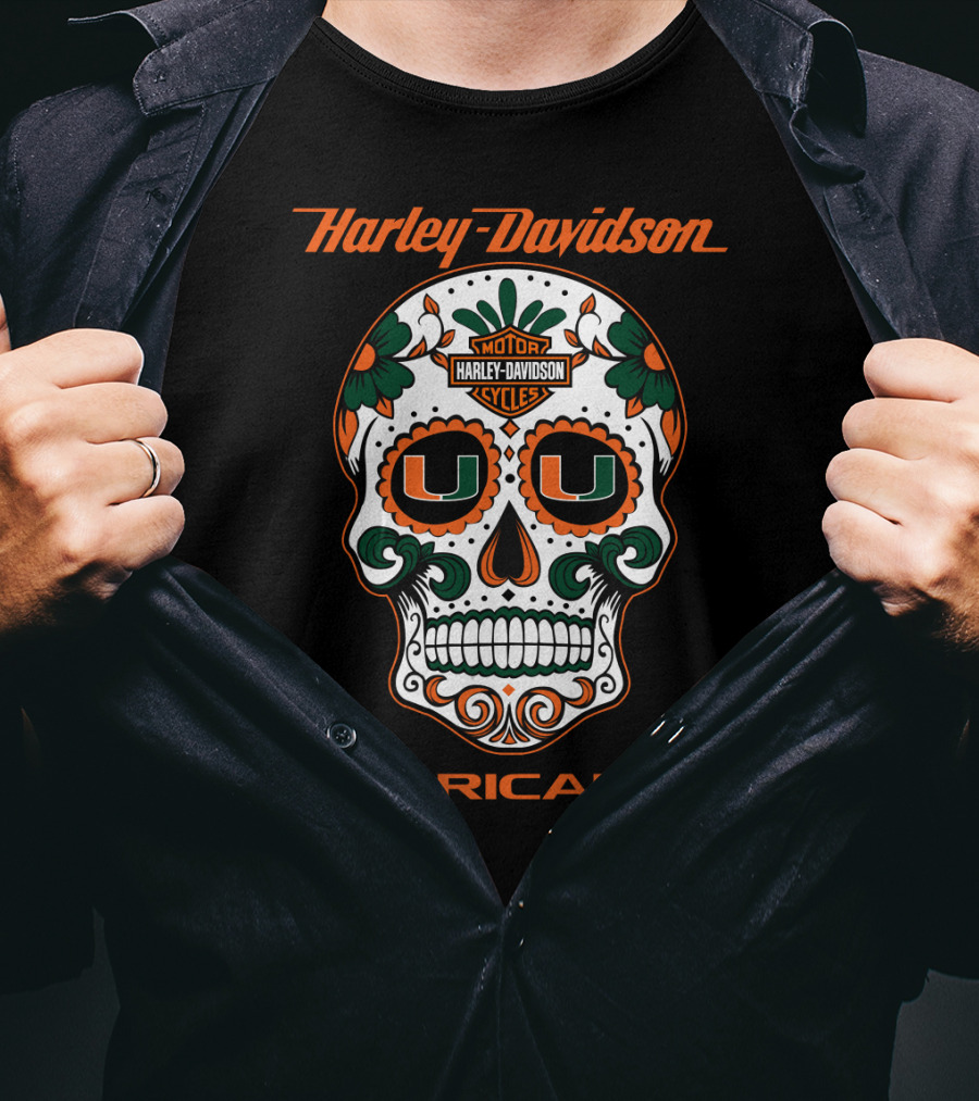 Harley Davidson Miami Hurricanes U Logo Sugar Skull T-Shirt