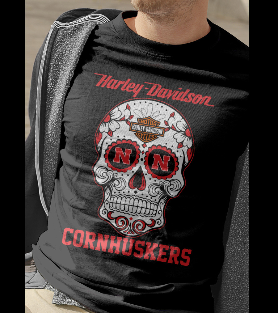Harley Davidson Nebraska Cornhuskers Sugar Skull T-Shirt