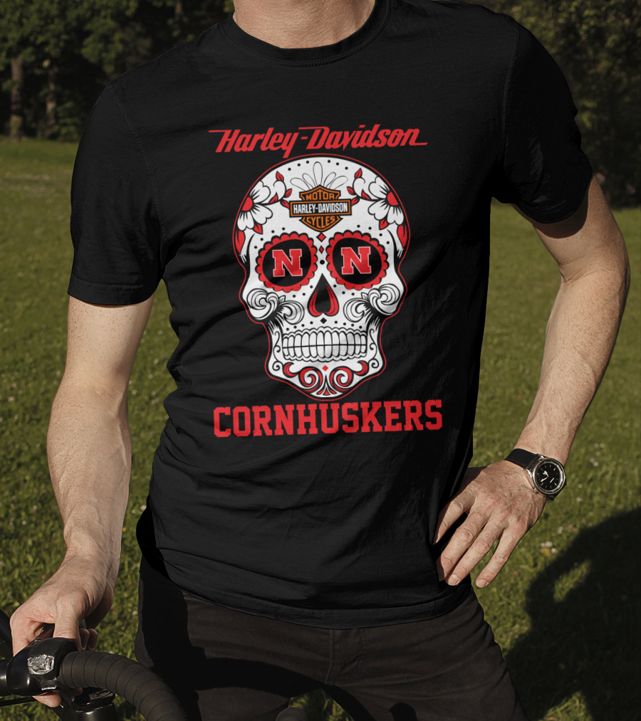 Harley Davidson Nebraska Cornhuskers Sugar Skull T-Shirt