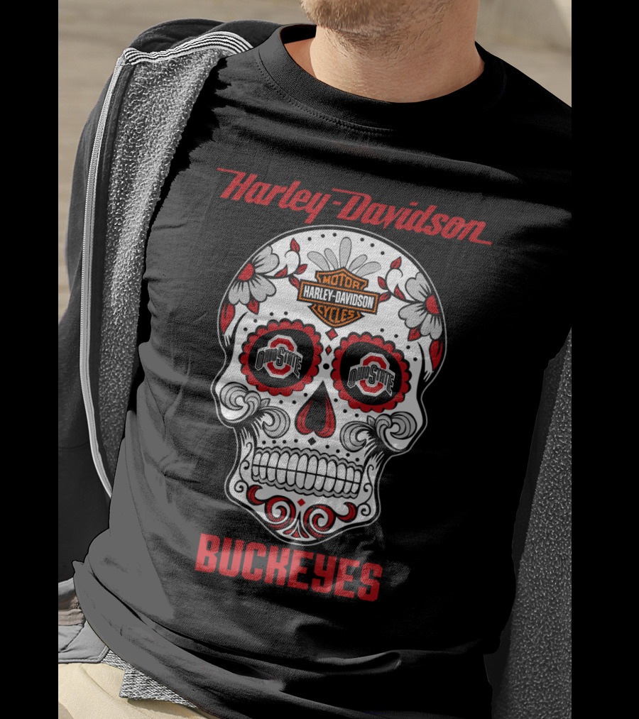 Harley Davidson Ohio State Buckeyes Sugar Skull T-Shirt