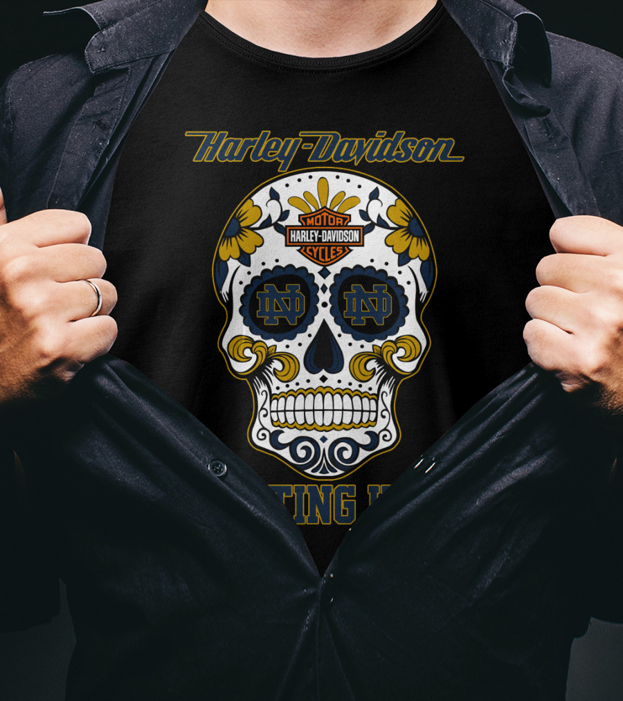 Harley Davidson Motor Cycles Notre Dame Nd Fighting Irish Skull T-Shirt