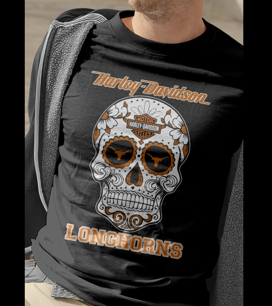 Harley Davidson Texas Longhorns Skull T-Shirt