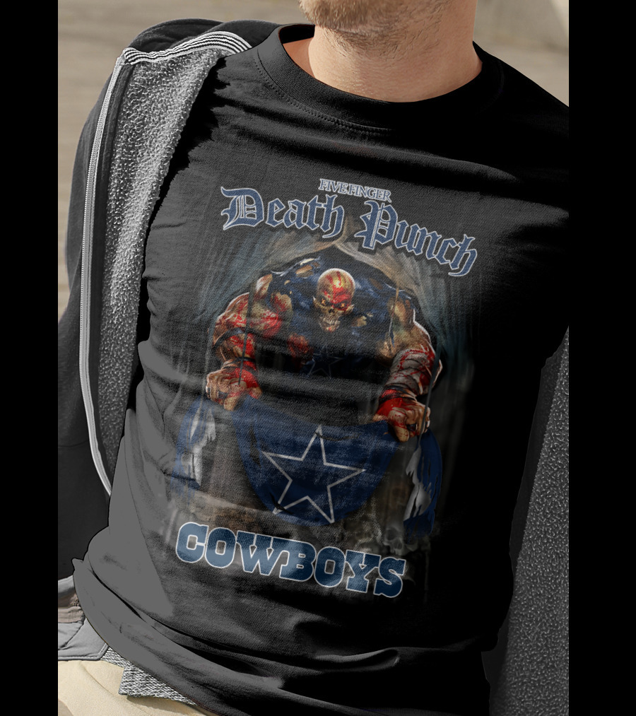 Five Finger Death Punch Dallas Cowboys Skeleton Warrior Holding Star Banner T-Shirt