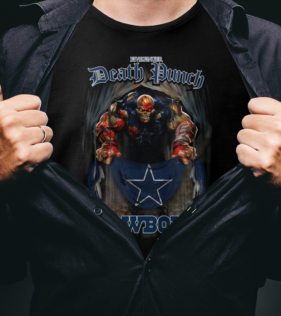 Five Finger Death Punch Dallas Cowboys Skeleton Warrior Holding Star Banner T-Shirt