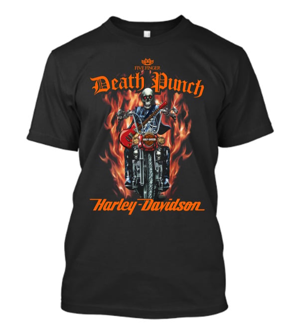 Five Finger Death Punch Harley Davidson Flame Skeleton Rider T-Shirt