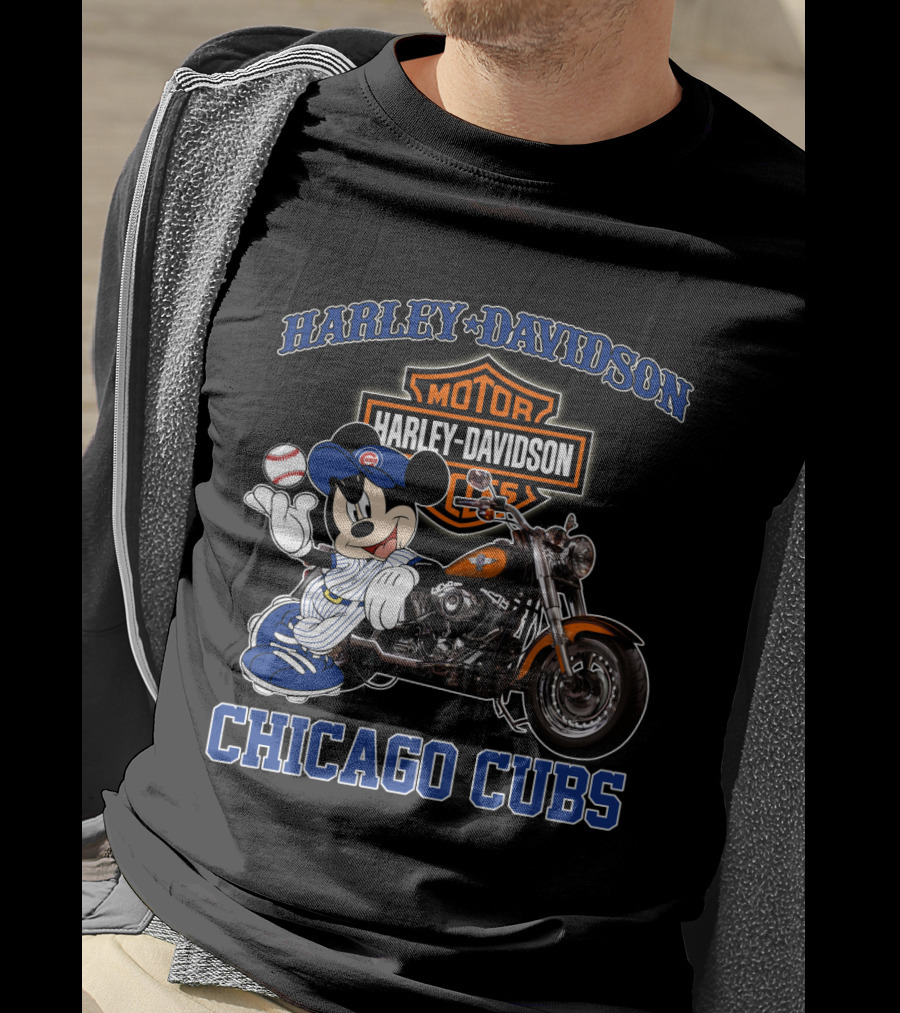 Harley Davidson Motor Mickey Baseball Chicago Cubs T-Shirt