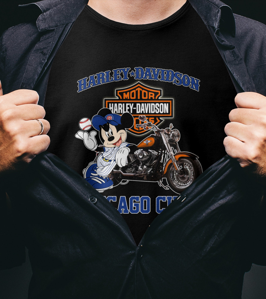 Harley Davidson Motor Mickey Baseball Chicago Cubs T-Shirt
