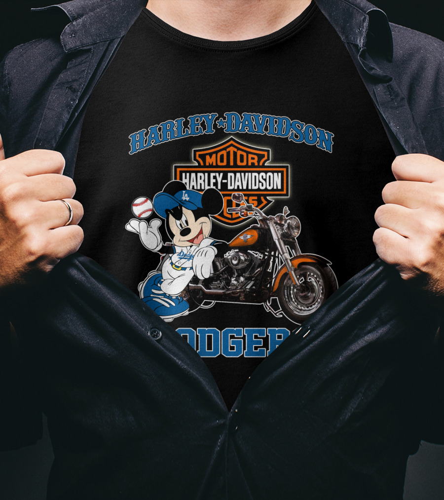 Harley Davidson Los Angeles Dodgers Mickey Mouse Motorcycle Baseball T-Shirt