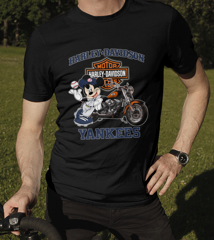 Harley Davidson New York Yankees Mickey Mouse Baseball Moto T-Shirt