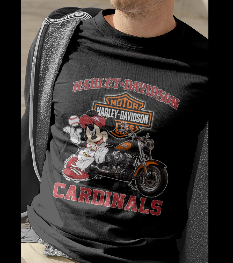 Harley Davidson St Louis Cardinals Mickey Mouse Motorcycle T-Shirt