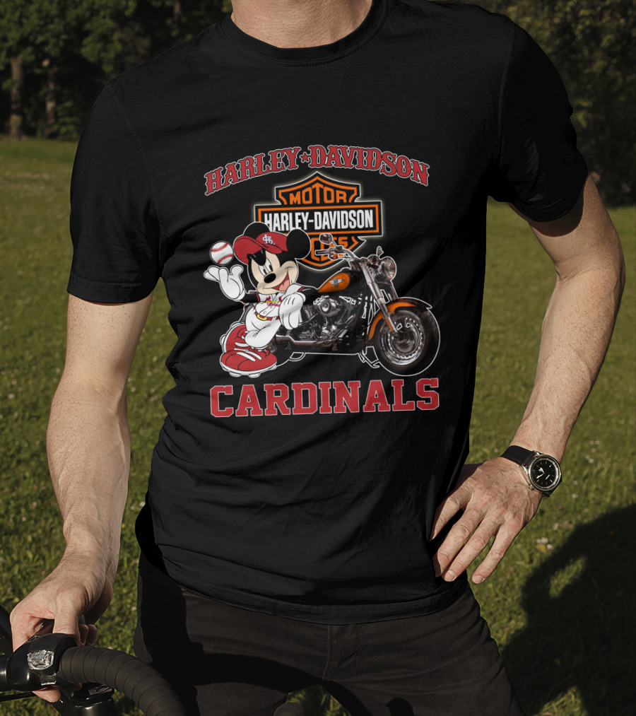 Harley Davidson St Louis Cardinals Mickey Mouse Motorcycle T-Shirt