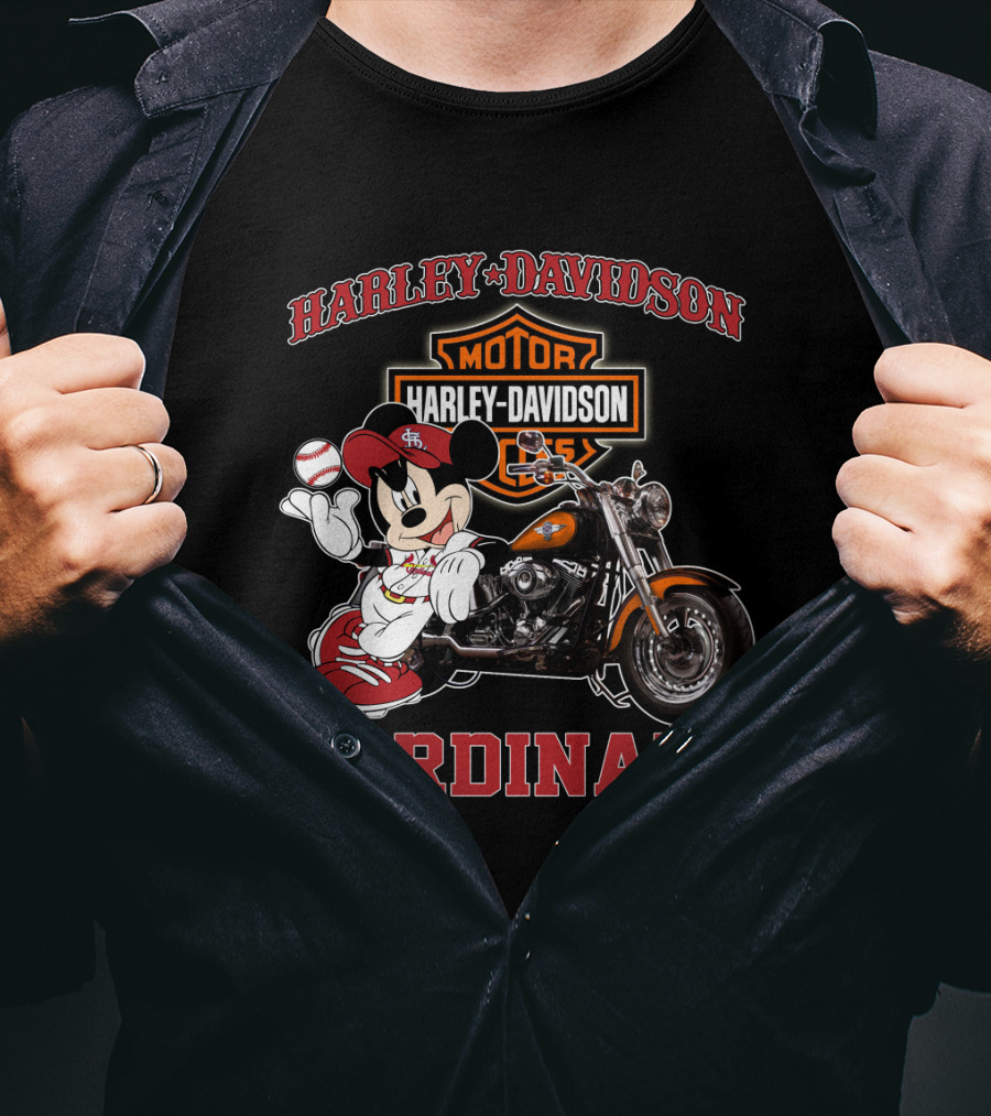 Harley Davidson St Louis Cardinals Mickey Mouse Motorcycle T-Shirt