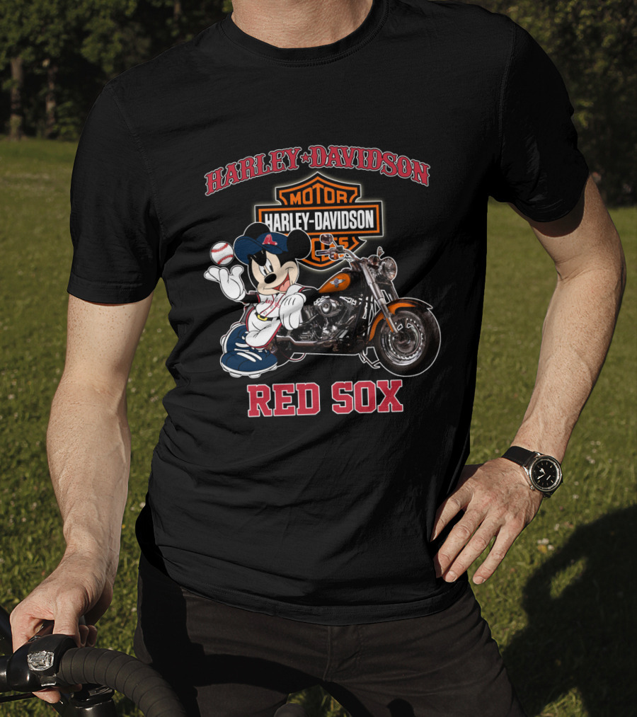 Harley Davidson Motorcycles Mickey Mouse Red Sox T-Shirt