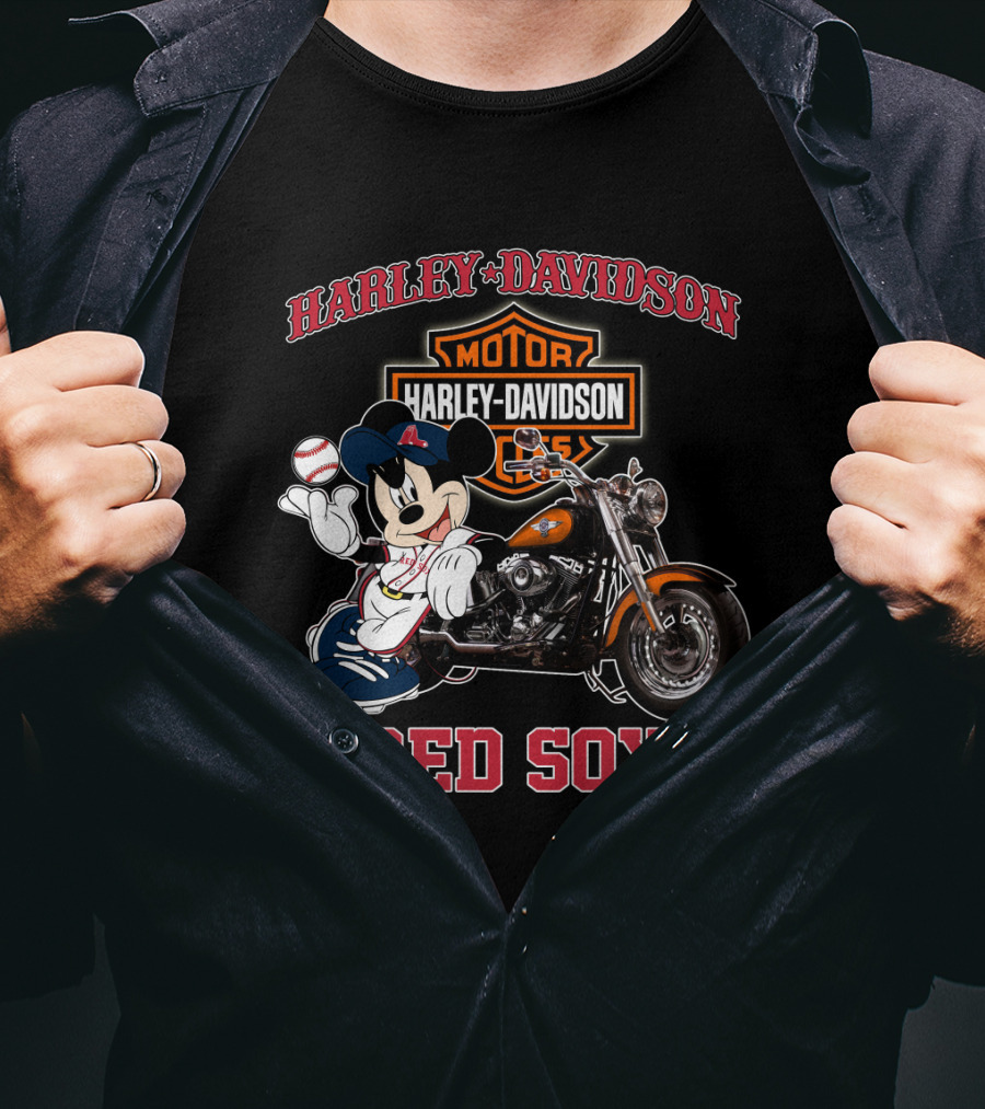 Harley Davidson Motorcycles Mickey Mouse Red Sox T-Shirt