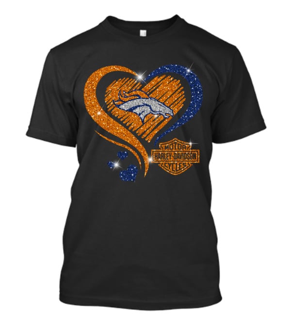 Denver Broncos Harley Davidson Sparkle Heart Nfl T-Shirt