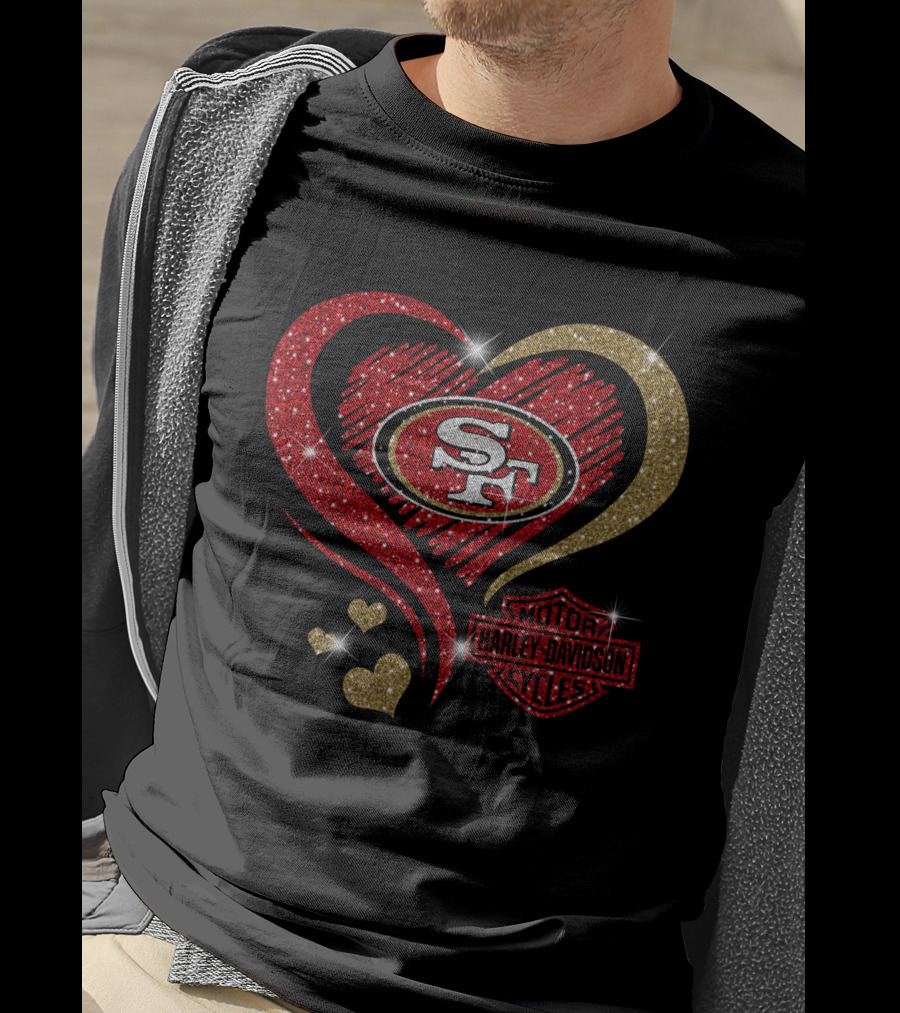 San Francisco 49ers Heart Harley Davidson Motorcycles Style T-Shirt