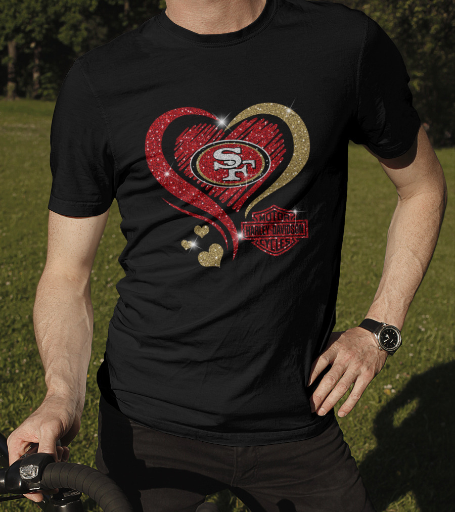 San Francisco 49ers Heart Harley Davidson Motorcycles Style T-Shirt