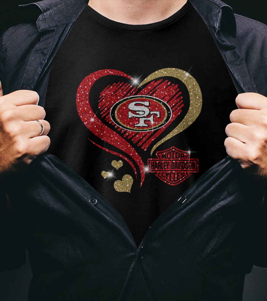 San Francisco 49ers Heart Harley Davidson Motorcycles Style T-Shirt