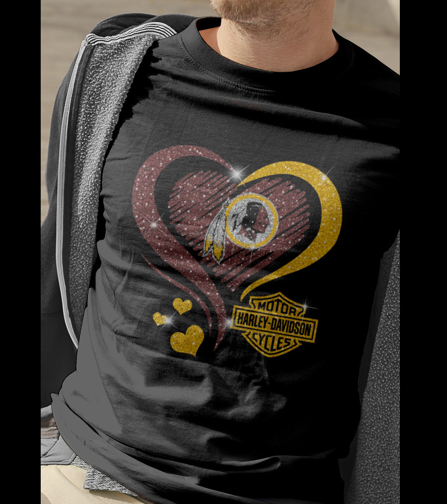 Hd Nfl Washington Redskins Harley Davidson Heart Sparkle T-Shirt