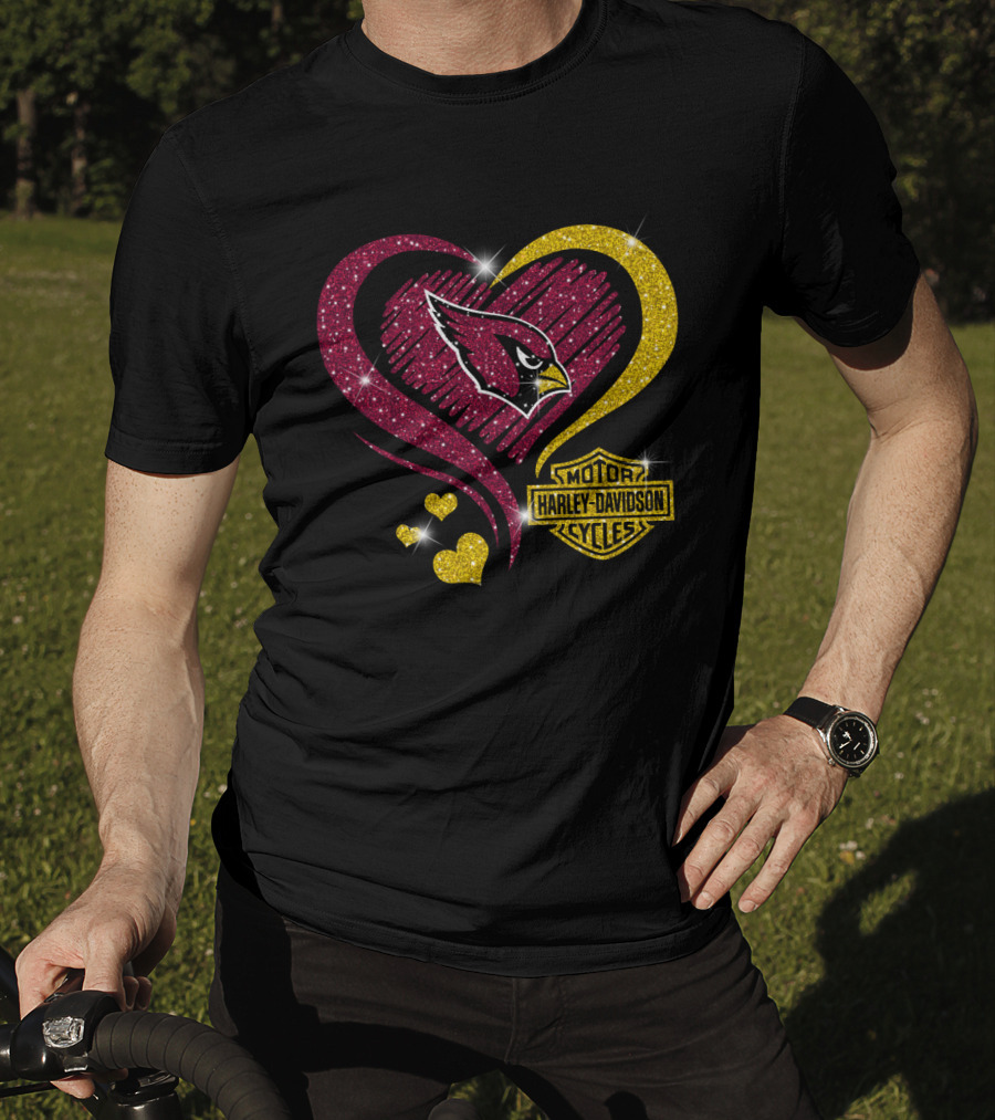 Arizona Cardinals Love Heart Harley Davidson Motor Cycles T-Shirt