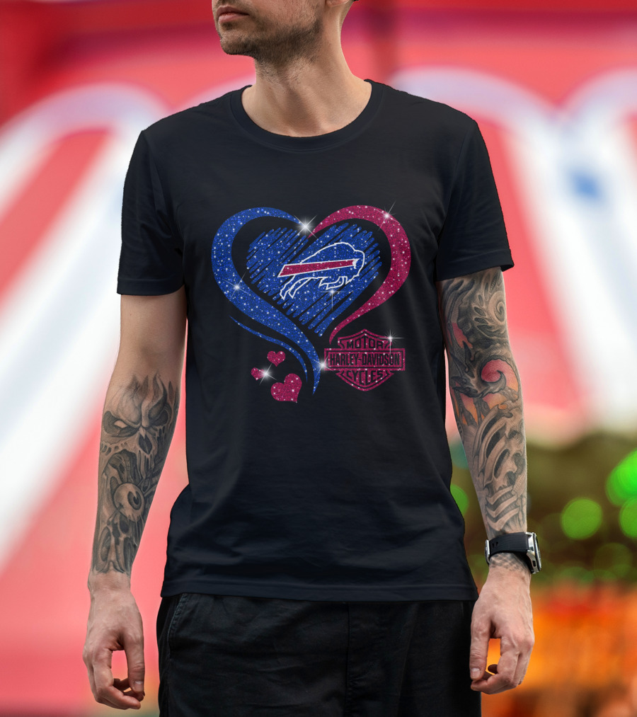Buffalo Bills Heart Harley Davidson Motorcycles T-Shirt