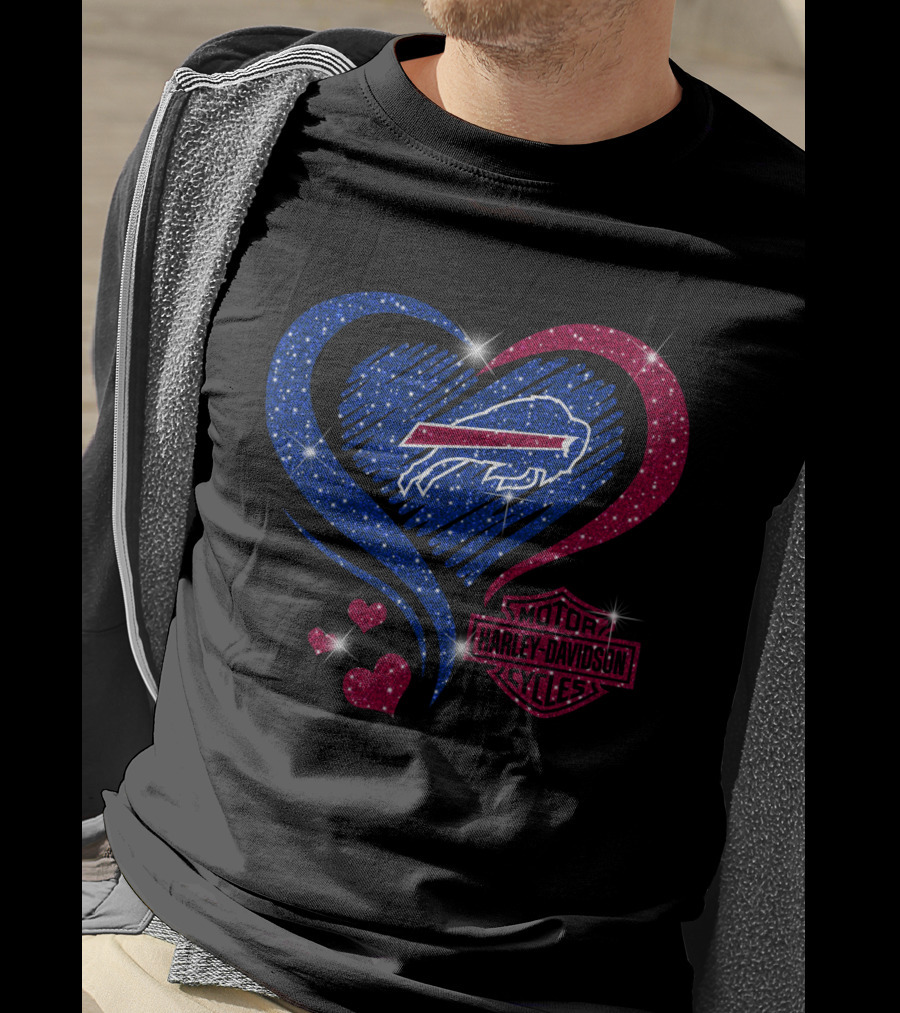 Buffalo Bills Heart Harley Davidson Motorcycles T-Shirt