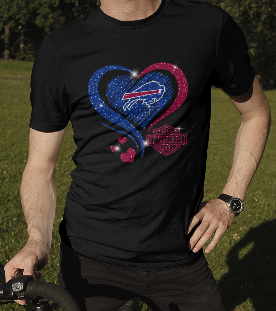 Buffalo Bills Heart Harley Davidson Motorcycles T-Shirt