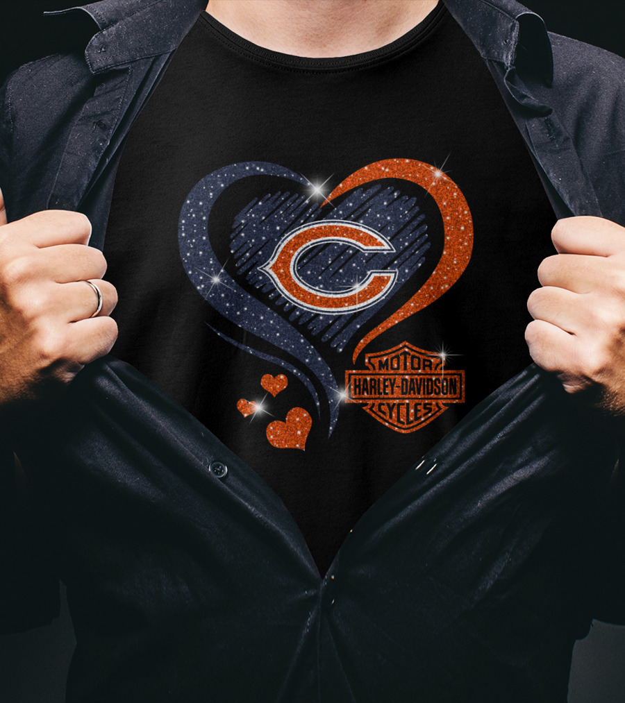 Chicago Bears Harley Davidson Heart T-Shirt