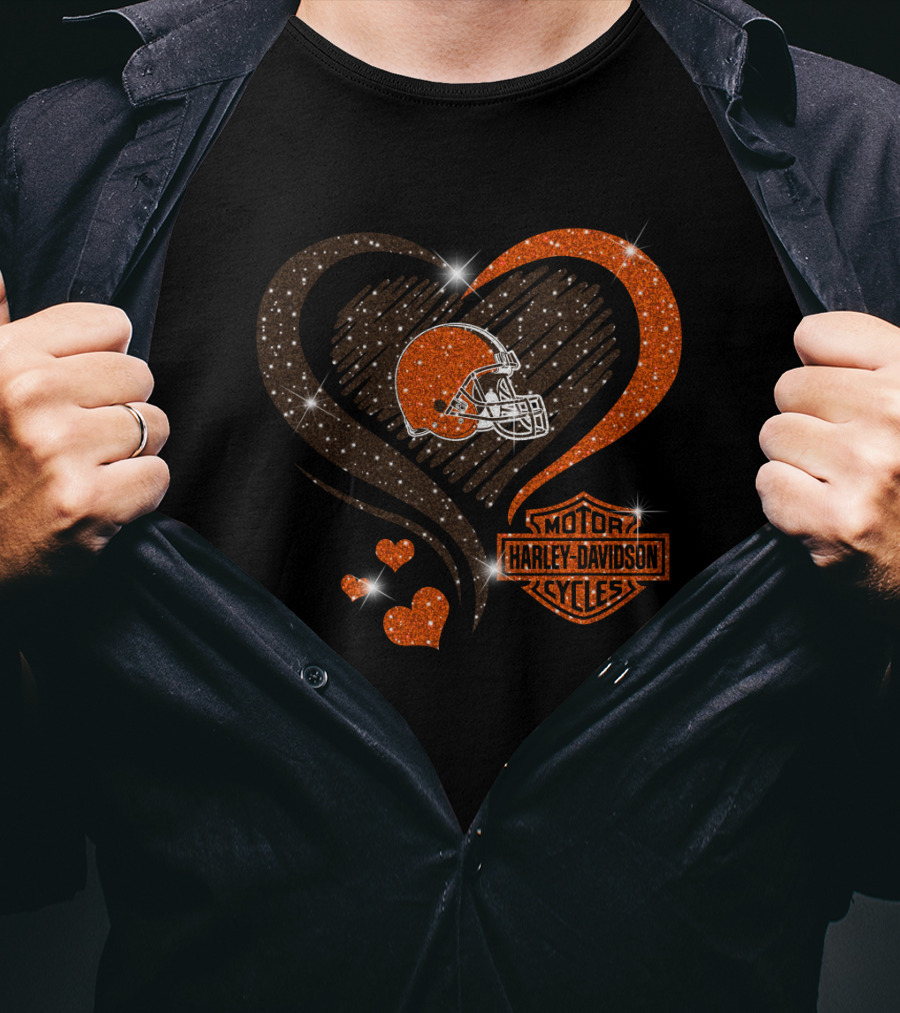 Harley Davidson Cleveland Browns Heart T-Shirt