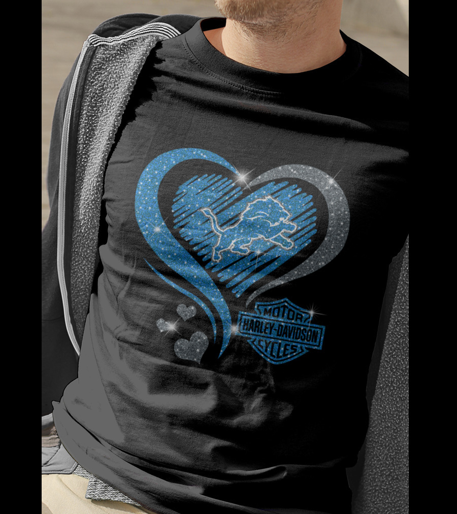 Hd Ll Detroit Lions Harley Davidson Cycles Sparkle Heart T-Shirt
