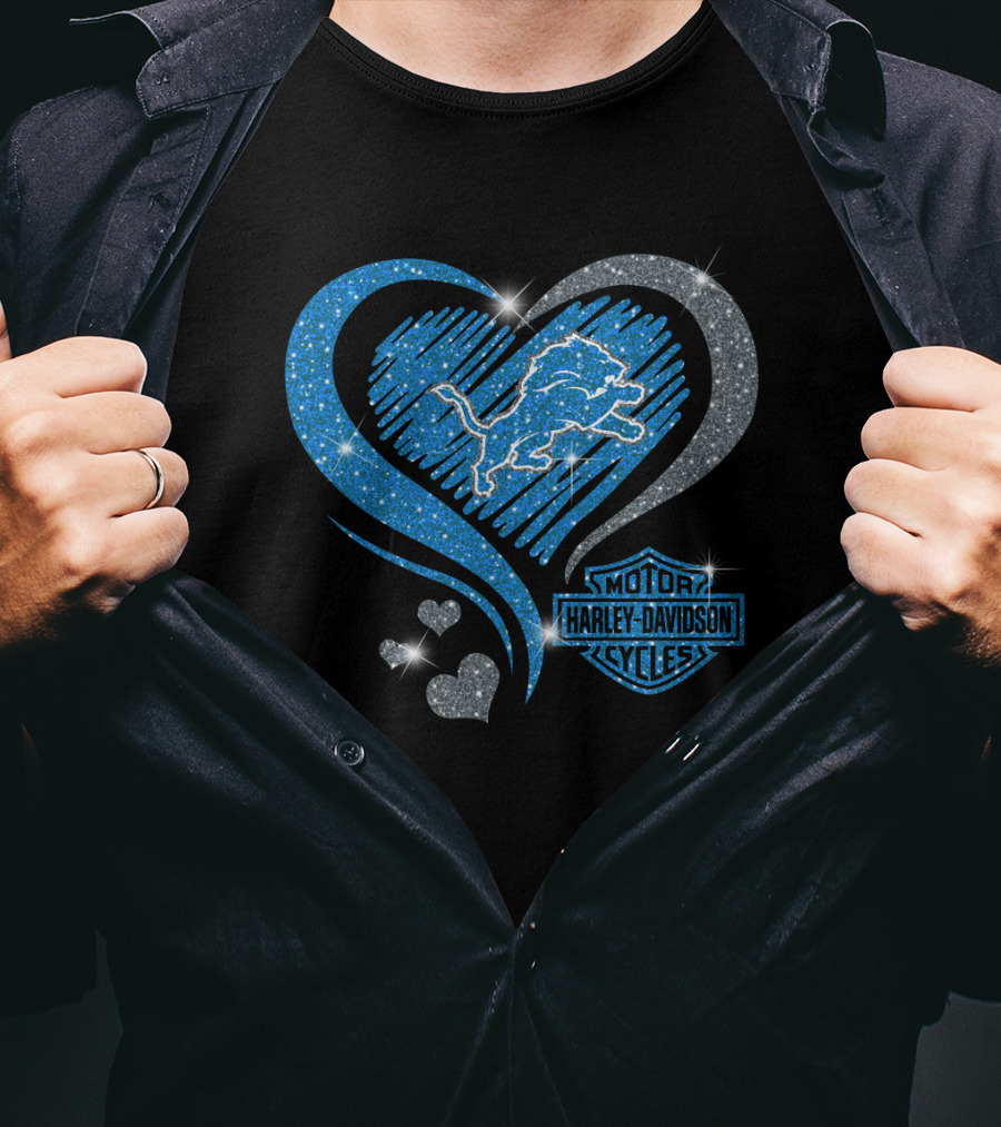 Hd Ll Detroit Lions Harley Davidson Cycles Sparkle Heart T-Shirt