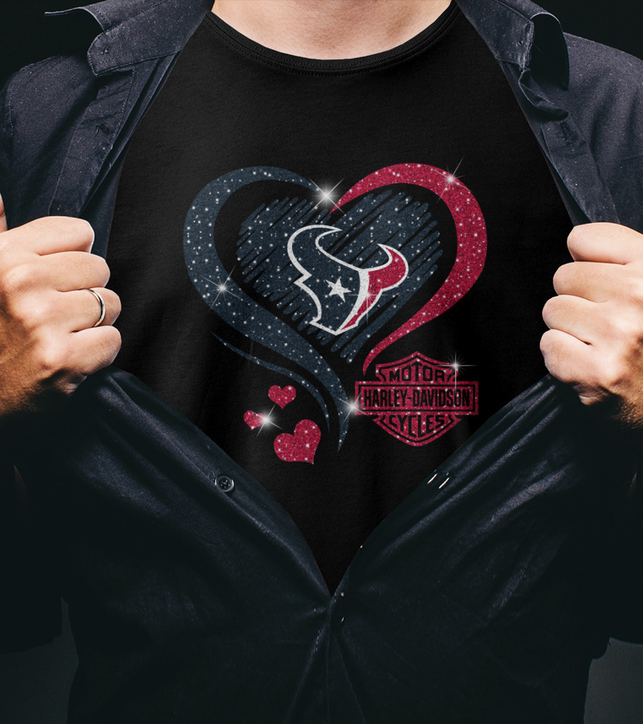 Harley Davidson Houston Texans Heart Sparkle T-Shirt