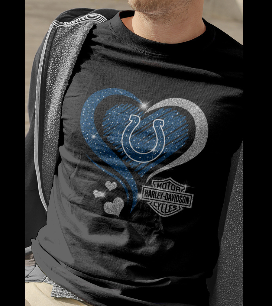 Indianapolis Colts Heart Harley Davidson Sparkle T-Shirt