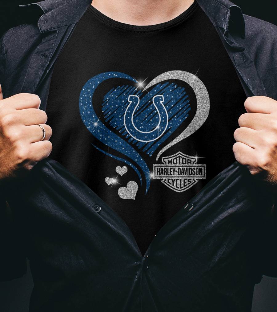 Indianapolis Colts Heart Harley Davidson Sparkle T-Shirt