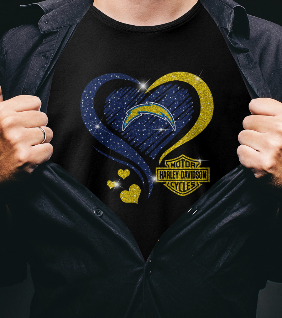 Motor Harley Davidson Cycles Los Angeles Chargers Heart And Lightning T-Shirt