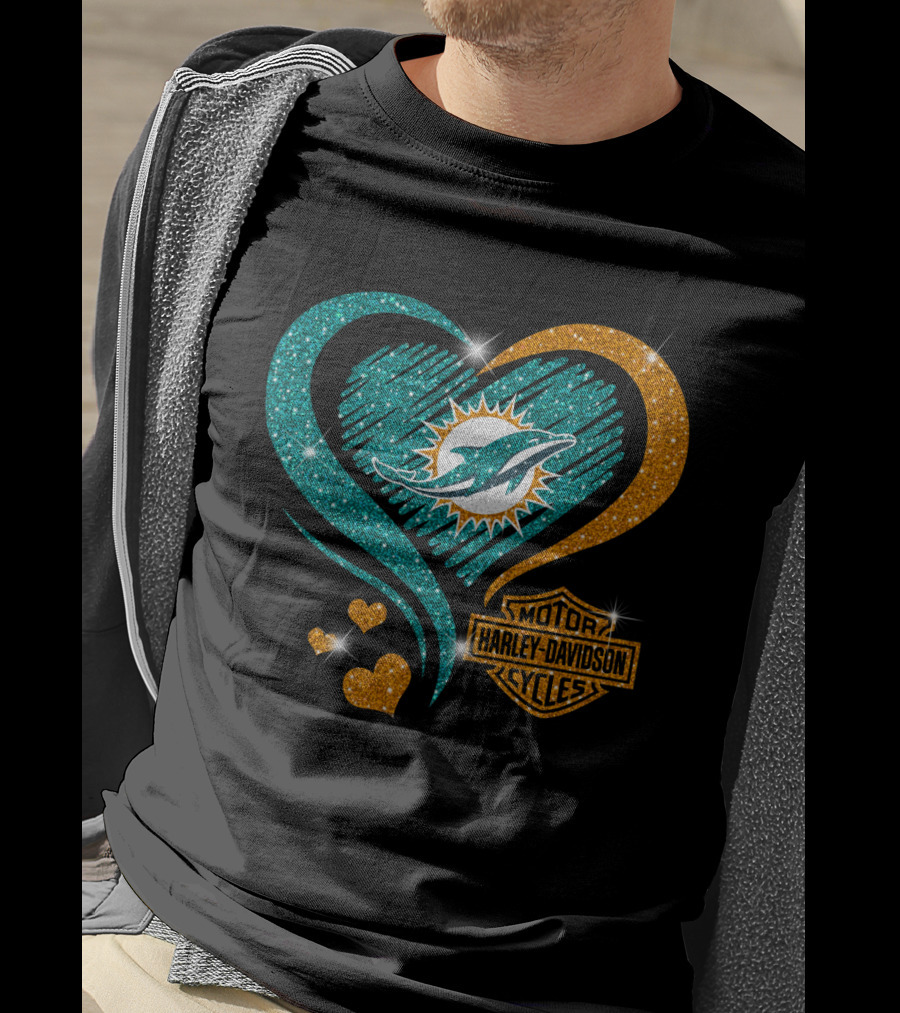 Miami Dolphins Harley Davidson Heart T-Shirt